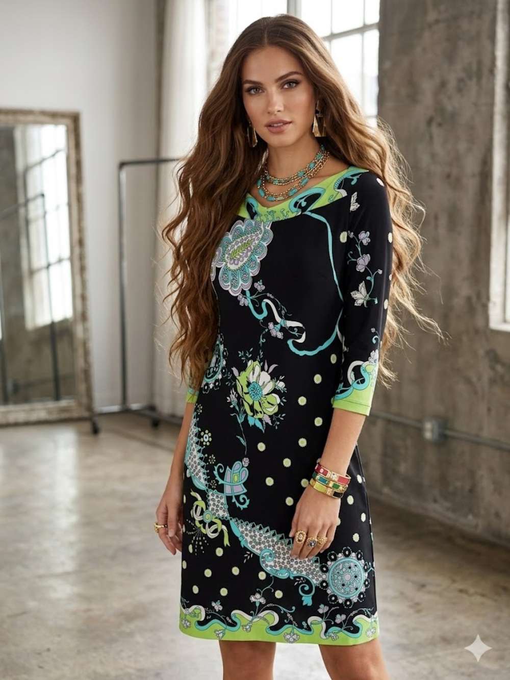 💖Donna Morgan Black and Green Floral Dress💖